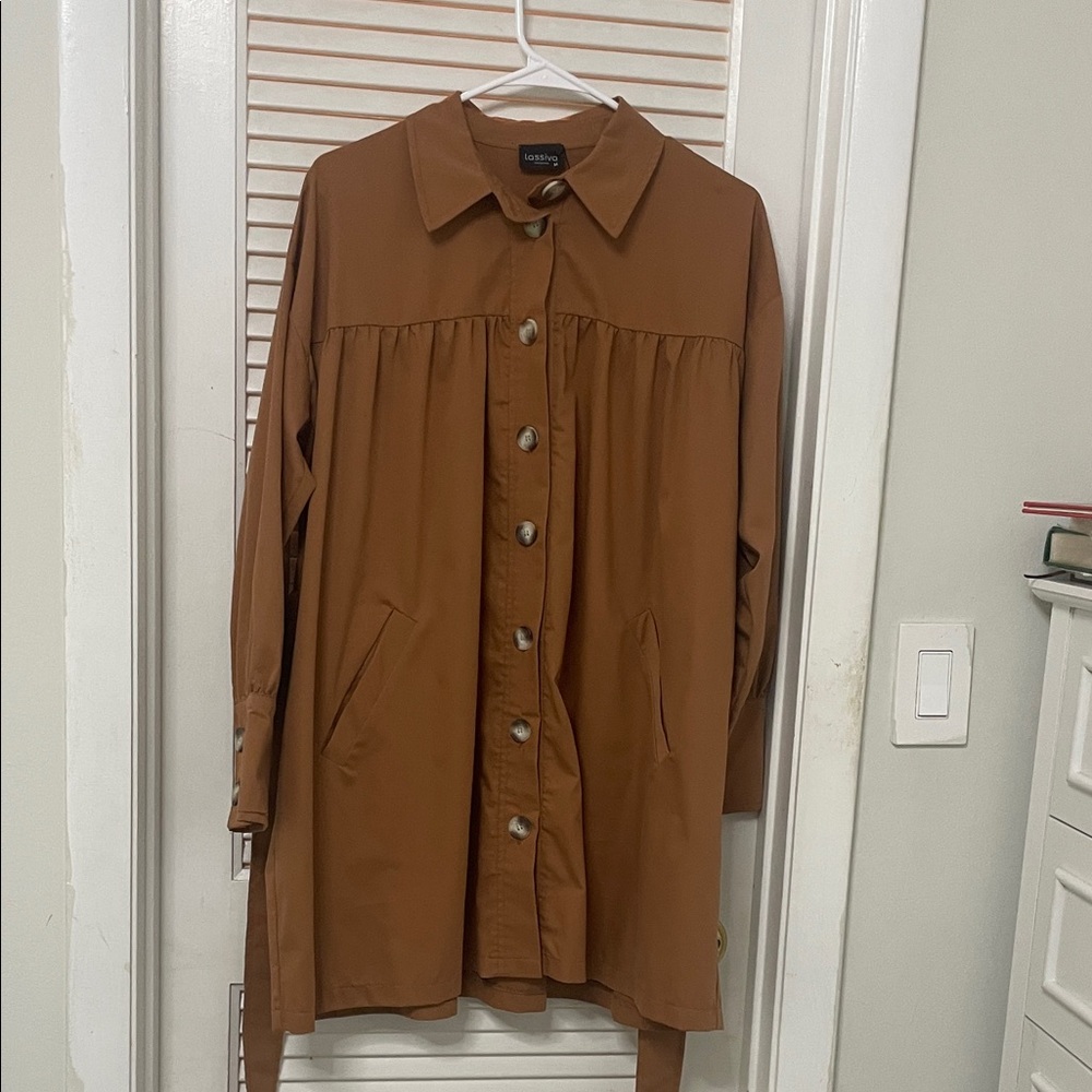 Lassiva Brown Long Shirt Jacket - Picture 1 of 6